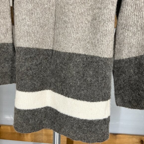 Rachel Zoe Wool Blend ColorBlock‎ Stripe Mid Length Knit Open Cardigan Brown Tan - Picture 8 of 15